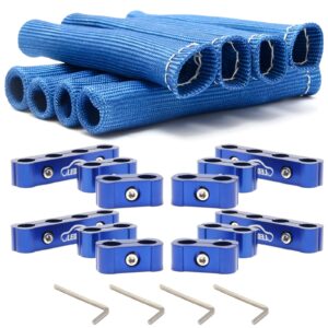 8-Cylinder Spark Plug Boot Heat Shield Kit - 8 Fiberglass Sleeves & 12 Aluminum Wire Separators for 8-10mm Wires (High-Temp Engine Protection)