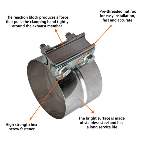 Stainless Steel Exhaust Band Clamps - Heavy Duty Lap Joint Clamp for 4" OD to 4" ID Pipe Connections - Image 6