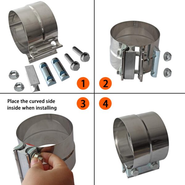 Stainless Steel Exhaust Band Clamps - Heavy Duty Lap Joint Clamp for 4" OD to 4" ID Pipe Connections - Image 7