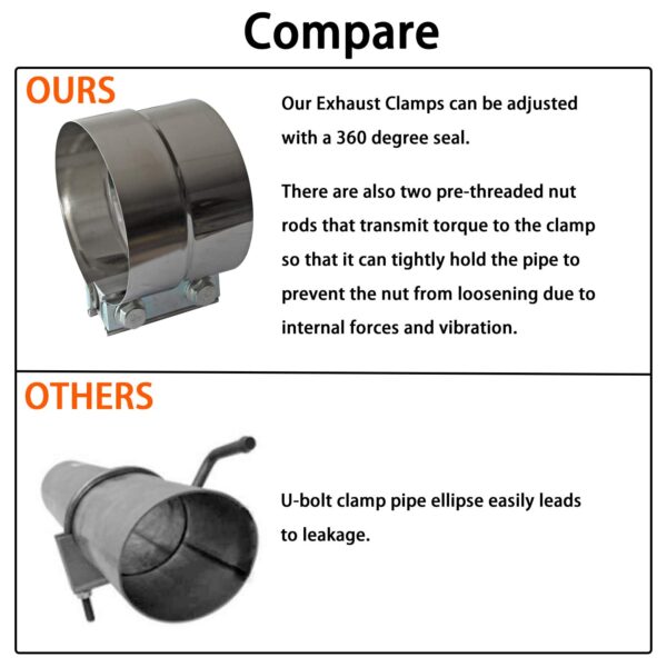 Stainless Steel Exhaust Band Clamps - Heavy Duty Lap Joint Clamp for 4" OD to 4" ID Pipe Connections - Image 8