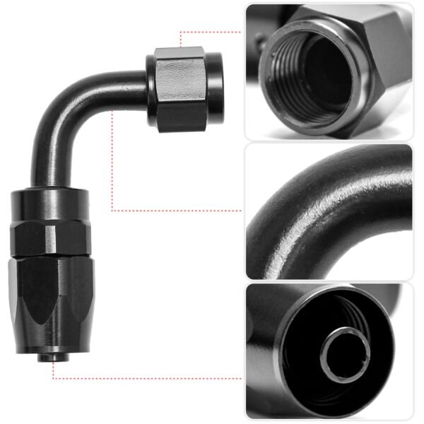 Fuel Hose Fitting Kit - 8 Black Anodized T6061 Aluminum Swivel Fittings (Straight/45°/90°/180°) + 6 Separator Clamps - Image 5