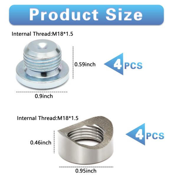 M18x1.5 Exhaust Oxygen Sensor Bungs & Plugs Kit - 304 Stainless Steel Weld Bungs with Zinc Plated Plugs (2 Sets) for Headers & Downpipes - Image 3