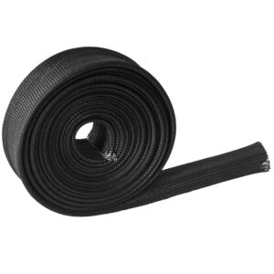 600°F Black Fiberglass Heat Shield Sleeve - Expandable Wrap for Fuel Lines, Spark Plug Wires & Brake Cables (1100°F Intermittent Protection)