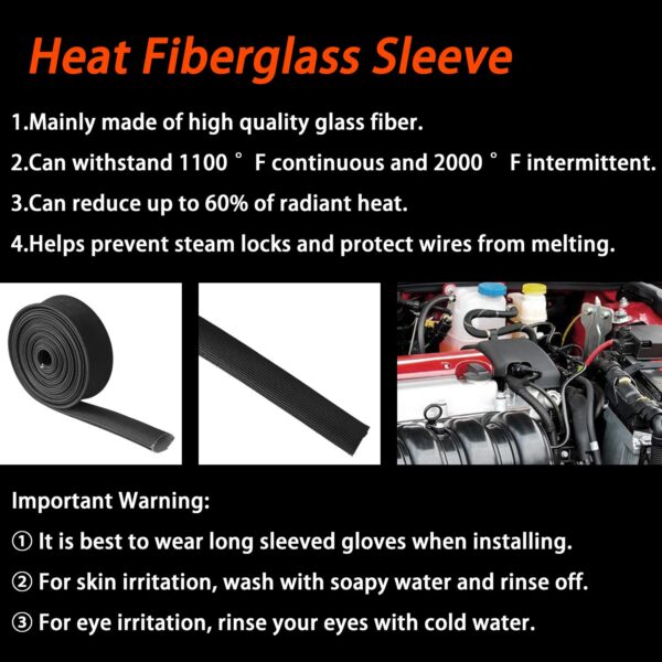 600°F Black Fiberglass Heat Shield Sleeve - Expandable Wrap for Fuel Lines, Spark Plug Wires & Brake Cables (1100°F Intermittent Protection) - Image 7