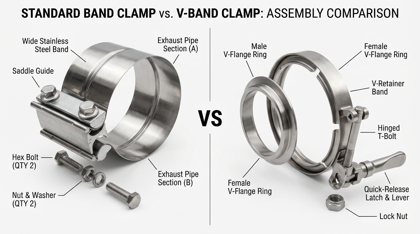 Standard band clamp vs V-band clamp comparison