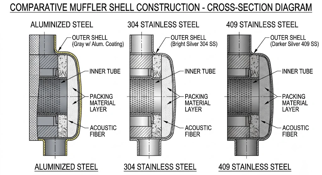 muffler shell material cross section comparison