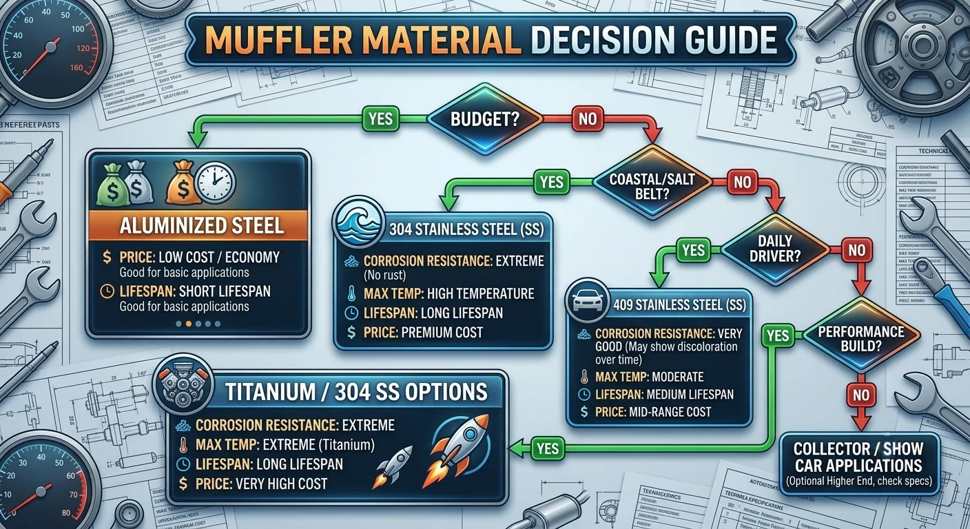 muffler material decision guide flowchart