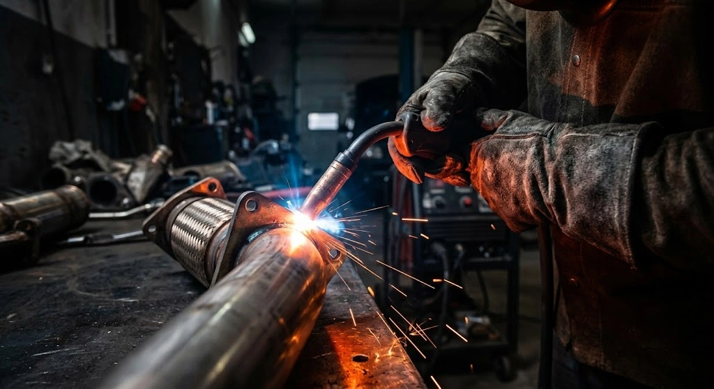welding flex pipe to exhaust pipe connection