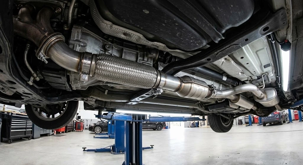 flex pipe installed complete under car exhaust system