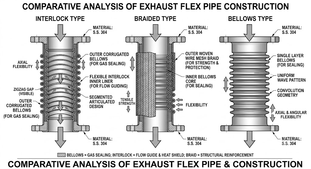 Exhaust Flex Pipe Guide: Interlock vs Braided vs Bellows