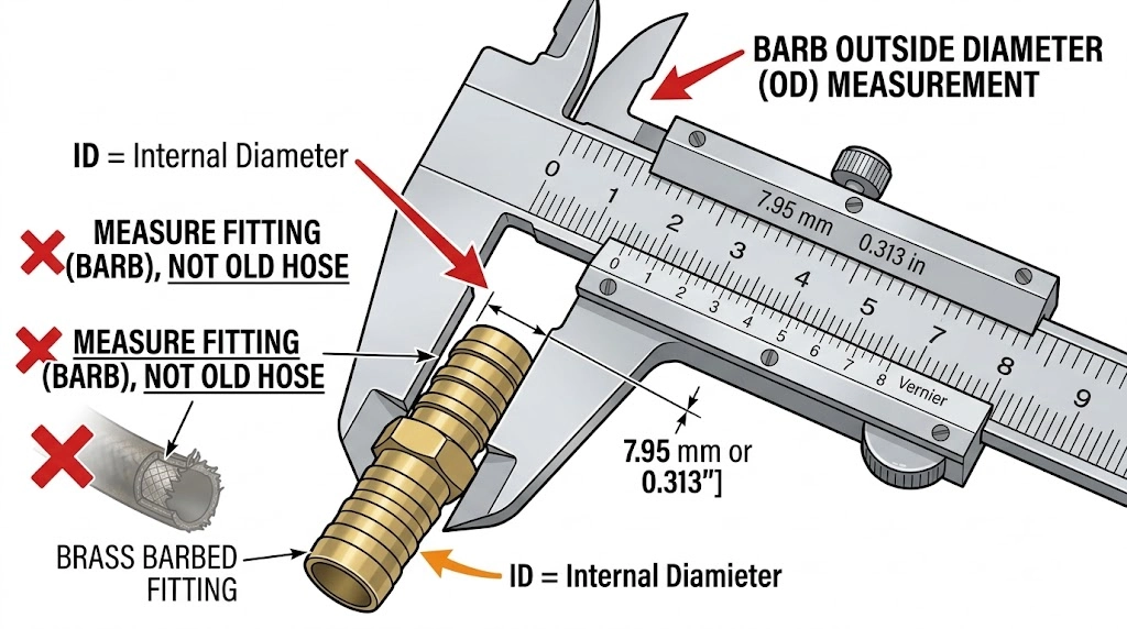 measuring the barb fitting to determine lawn mower fuel line inner diameter