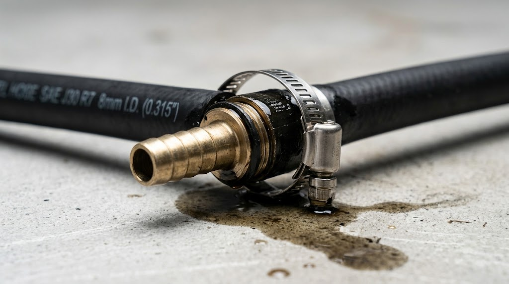 fuel weeping from a loose connection at a small engine fuel line fitting