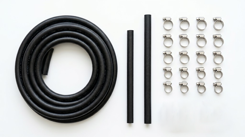 rubber fuel line kit for lawn mower with several bore sizes and stainless clamps