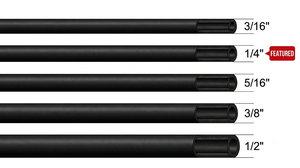 lawn mower fuel line size chart comparing 1/8 inch to 1/2 inch inner diameter
