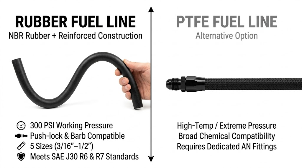 rubber vs PTFE fuel line comparison for small engine applications